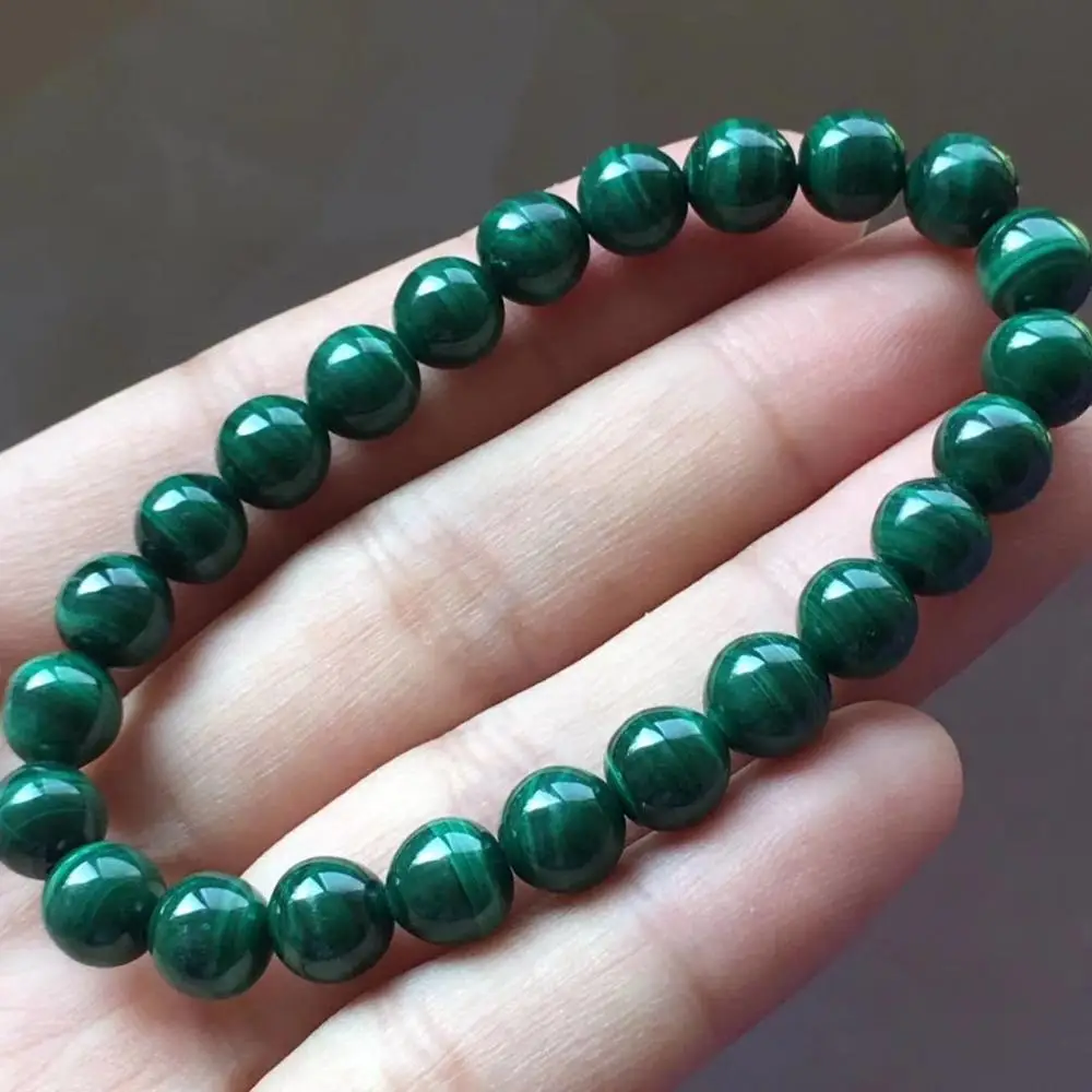 

Newly Green Natural Malachite Chrysocolla Woman Men Bracelet 8mm Stretch Crystal Big Round Beads Bracelet AAAAA