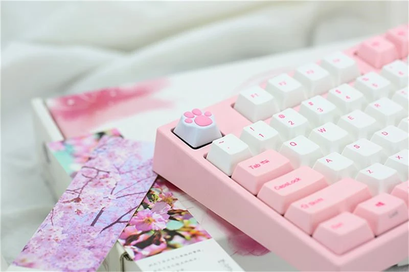 1pc Pink Black 10 Kinds of Cute Cat Claw Plastic Keycap PBT Personality Cherry Switch Blossom Keycap For Mechanical Keyboard