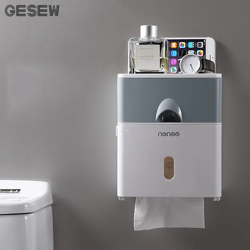 

GESEW Portable Toilet Paper Holder Bathroom Storage Rack Wall-mounted Waterproof Tissue Box Bathroom Home Bathroom Accessories