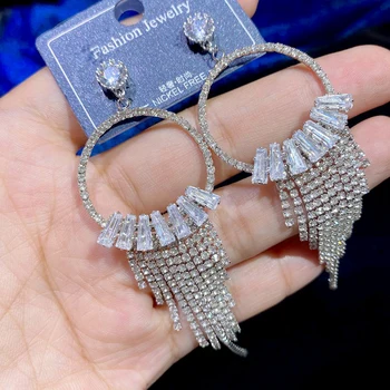 

ASNORA Fashion New Round Earrings, Large Hoop Earrings, Crystal Earrings, Girl Party Accessories, Shiny Zircon Bridal Earrings