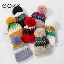 COKK Лыжная шапочка в клетку шапки женские зимние теплые вязаные шапки головные уборы с помпоном защита ушей модные шапочки Новинка