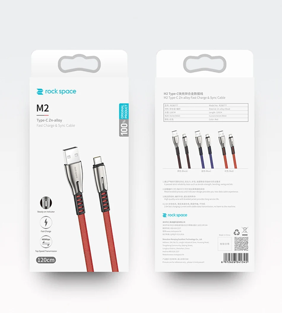 ROCK type-C кабель 2.4A кабель для быстрой зарядки для samsung Note 10 S10 S9 со светодиодный USB C кабель для передачи данных для Xiaomi Oneplus 2 3 type c