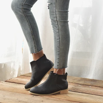 

2019 Zipper Mid-Calf Round Toe Autumn Boots Women's Low Shoes Booties Ladies Luxury Designer Lace Up Chunky Heel Bootee Woman