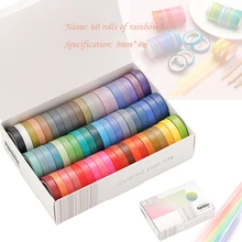 Ruban adhésif Washi de couleur unie, 60 pièces/lot, ruban de masquage arc en ciel, autocollant décoratif pour Scrapbook, papeterie pour journal intime, DIY bricolage