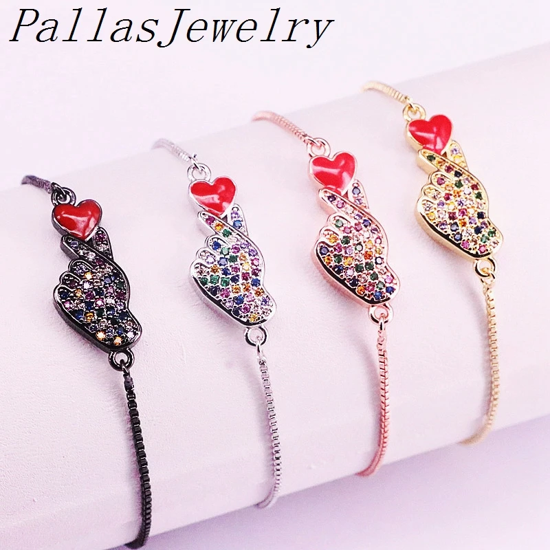 10 шт. Радуга мульти CZ Циркон микро проложить жесты с регулируемой Femme медь цепь браслет для женщин Девушка