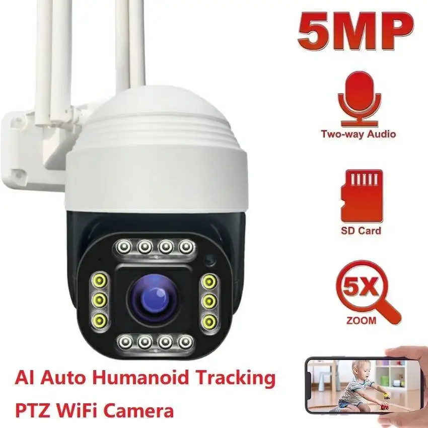 Camhi H.265 SD Card Slot 2MP 5MP Sony335 5X Zoom Audio AI Humanoid Tracking Alarm Outdoor WIFI PTZ IP Camera IR 30m | Безопасность и