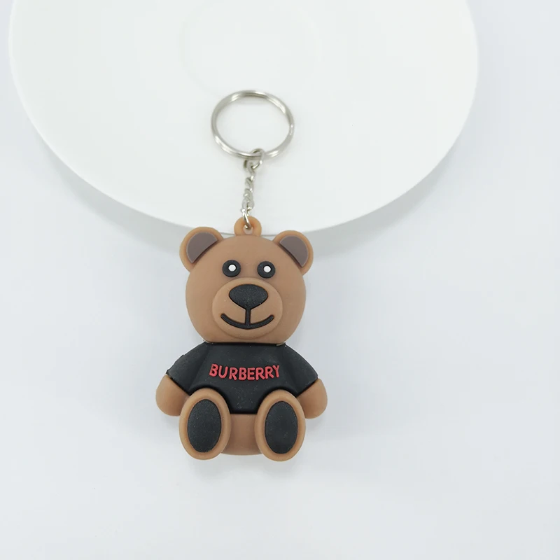 black ПВХ мультфильм Маленький коричневый ключ с медведем Кольцо Кулон Meng аксессуары в виде мишки сумка ключи украшения - Цвет: black