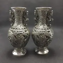 Изысканный белый медный позолоченный серебряный дракон ваза с изображением птицы Феникс украшения