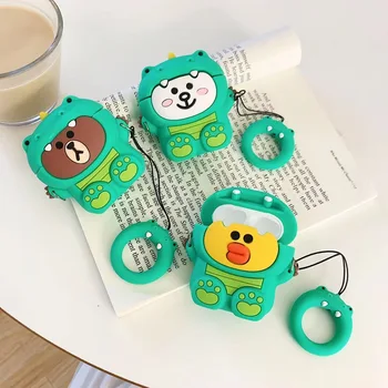 

For Airpods Air Pods Dinosaur Bear Rabbit Duck Silicone Case Protective Cover Pouch Anti Lost Protector Fundas Accessories