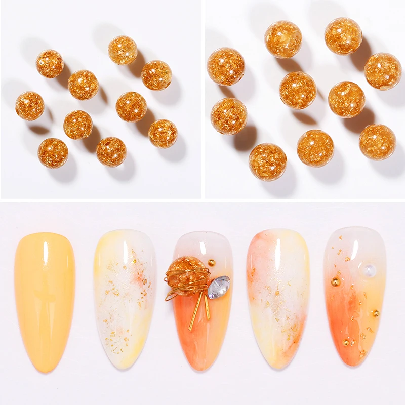 

10 PCS/Bag Mixed Sizes Gold Foil Beads Nail Rhinestones Decorations Colorful High Quality Nail Art DIY Design Nail Accessories