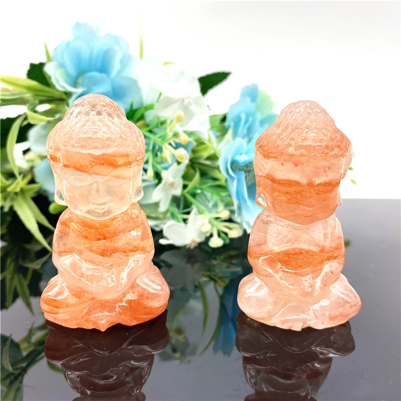 

Cute 1PC High Quality Natural Fire Quartz Crystal Hand-carved Buddha Polished Crystal Healing Stone Natural Quartz Crystals