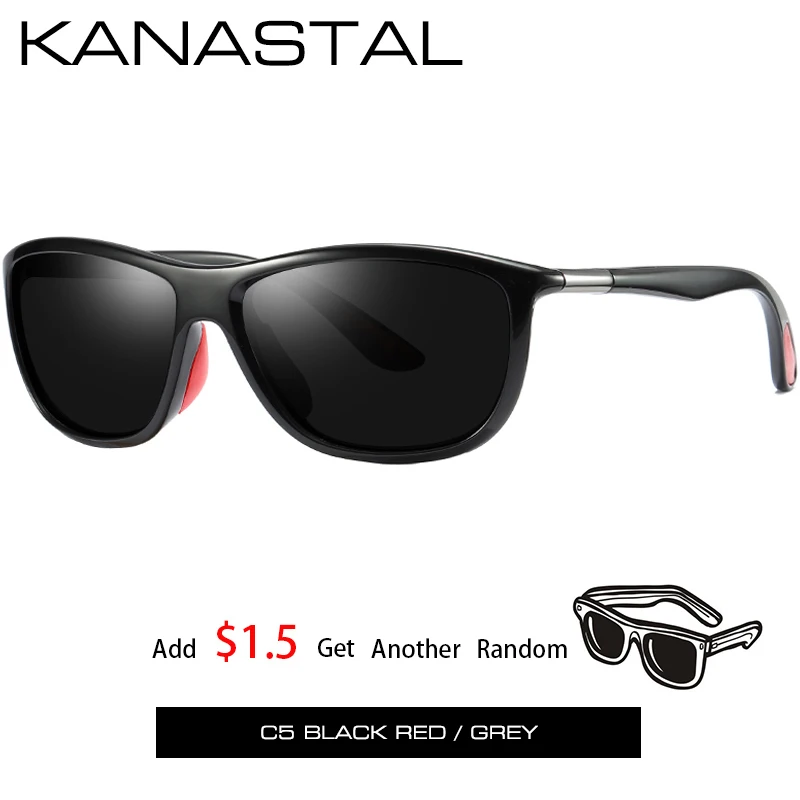 black red2 KANASTAL, фирменный дизайн, мужские солнцезащитные очки, поляризационные очки, аксессуары, квадратная оправа, для вождения, солнцезащитные очки, мужские очки, тени, UV400 - Цвет линз: black red2