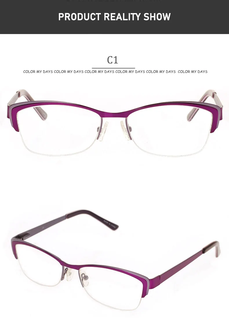 Настоящие металлические очки, полная оправа, оптические очки, оправа, рецепт, для женщин, бизнес, для чтения, близорукость, цветок, очки для глаз, фиолетовый