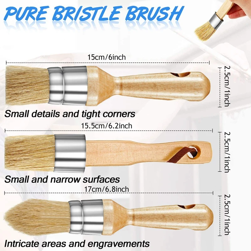 Promotion! 3 Pieces Chalk and Wax Paint Brushes Bristle Stencil Brushes Including Flat Pointed and Round Chalked Paint Brushes patterned paint roller