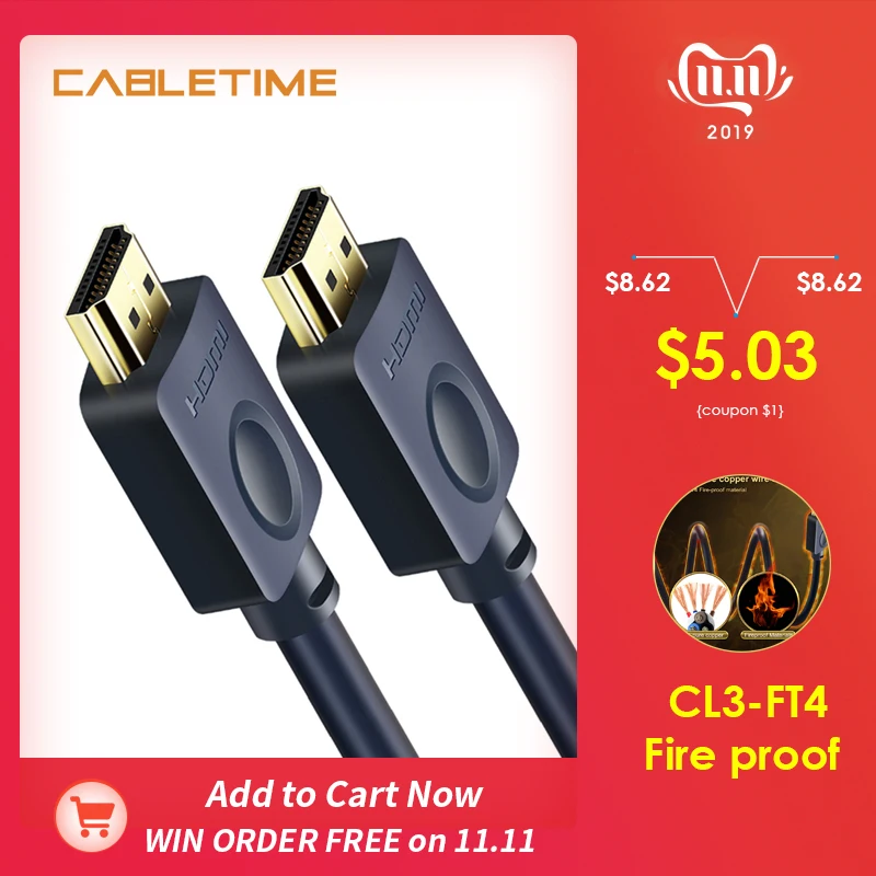 

Cabletime 2.0 HDMI cable 4K 60Hz Ultra Speed HDMI Cable CL3 for Xiaomi,Sumsumg, Sony Projector Switch PS4 1-5m N113