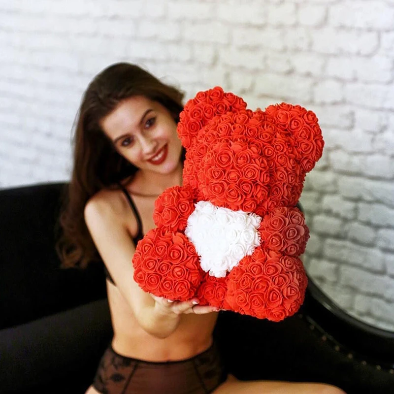 Dropshipping 40cm Teddy Bear of Rose Artificial Flowers PE Rose Bear for Women Valentines Wedding Christmas Home Decoration