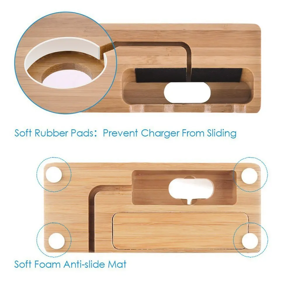  Bambus Holz 3-port USB-Lade Dock Station-Halter für iPhone für iWatch Universal Desktop Ladestation