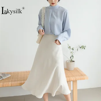 

3 Colors Skirts High Waist Solid Color Wild Ladies Skirts Casual Fashion Slim Mid-calf Skirts Satin Spring Summer A-line Skirt