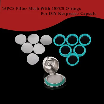 

16PCS Filter Mesh 15pcs Silicone O-ring Replacement Ring Compatible With Nespresso Stainless Steel Refillable Capsules Coffee