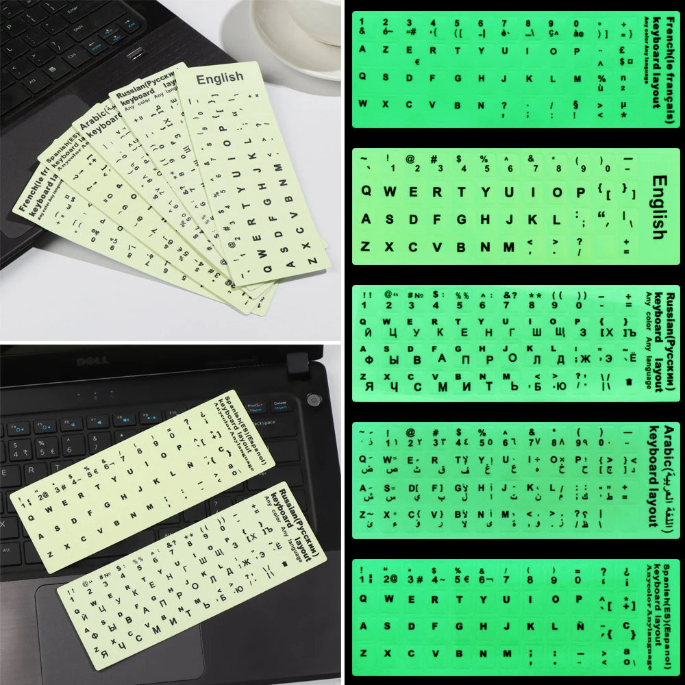 1pc New Luminous Keyboard Stickers Alphabet Button Layout Protective Film Spanish English Russian Arabic French Language Letter Keyboard Covers Aliexpress