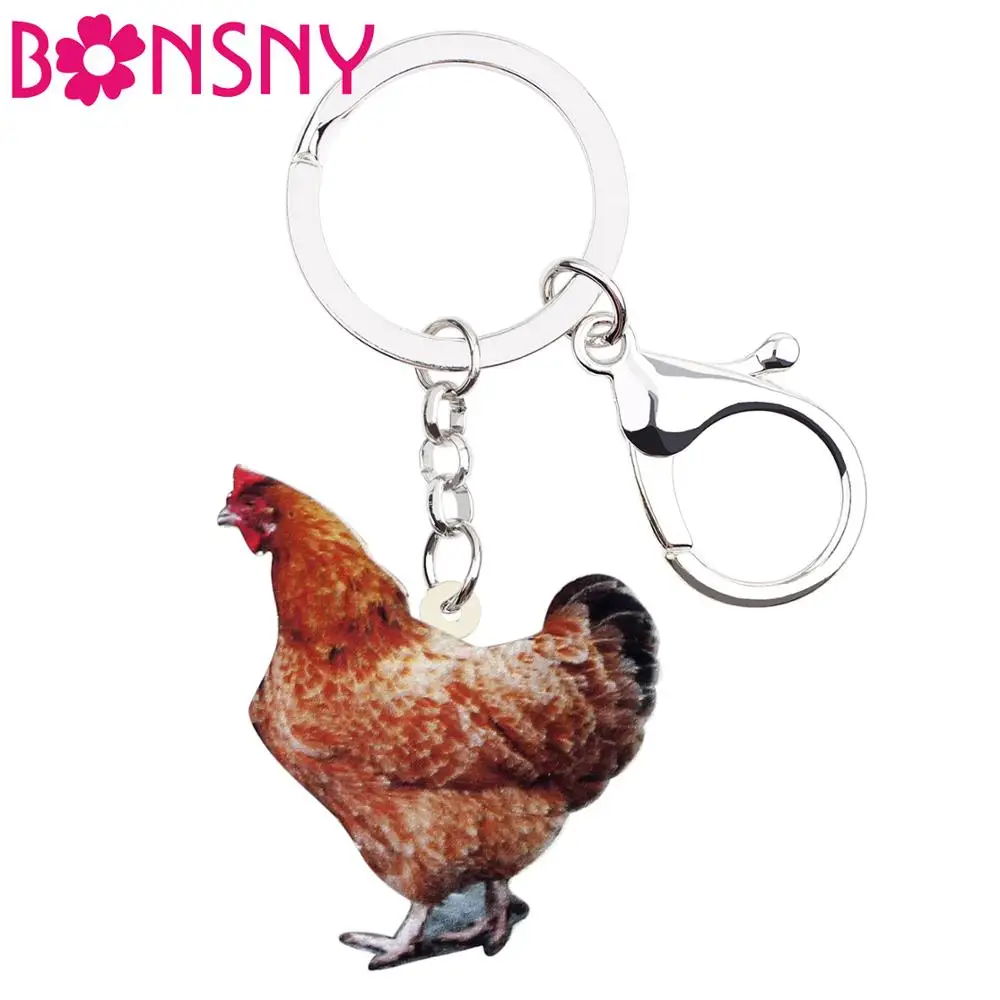 

Bonsny Acrylic Anime Hen Chicken Key Chain Rings Bag Car Purse New Farm Fowl Animal Keychain Women Girl Lady 2019 Hot Sale Gifts