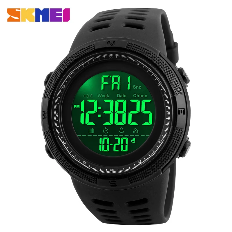 SKMEI Мужчины Спортивные часы 50 м водонепроницаемый ударопрочный Военная мода часы цифровые наручные часы Relogio masculino 1251 - Цвет: All Black