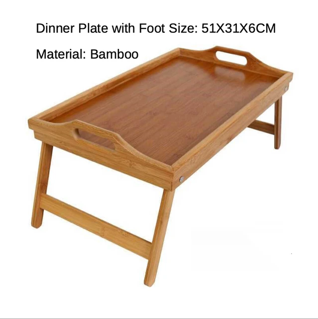 Portable Bamboo Bed Breakfast Tray Folding Laptop Desk Tea Food Serving Table Coffee Picnic Table Holder Outdoor Camping Table Big 51x31x6cm