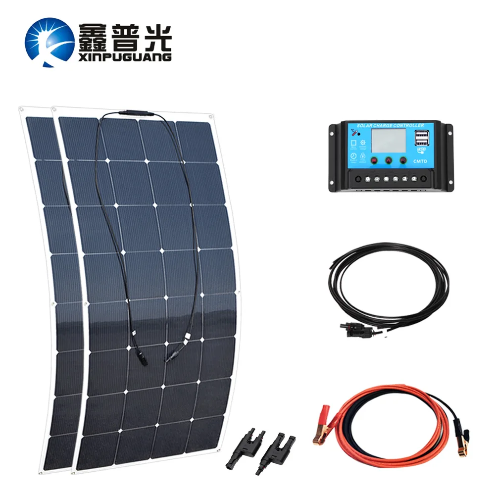 

320w 16v Solar System 160w Flexible Panel Mono Cell PV Module 30A Connector Connector Cable Adapter for 12v Battery Charger