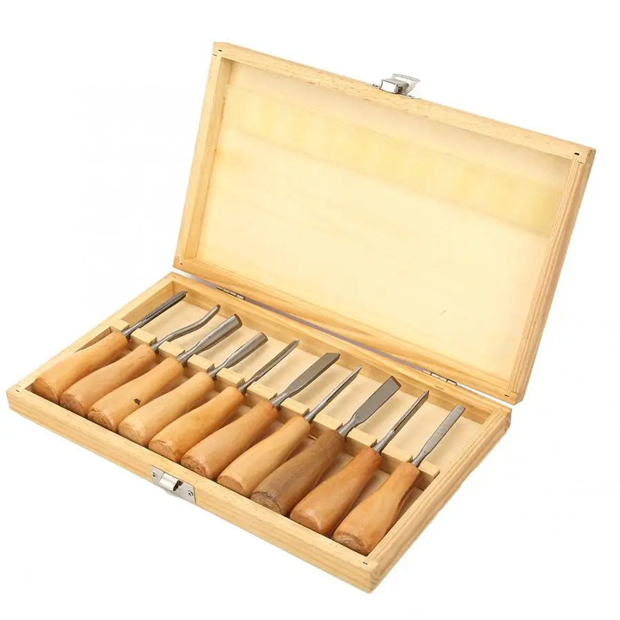 

10Pcs High Hardness Wood Handle Carving Knife Chisel Kit Set Woodworking Hand Tool Household Tool Set