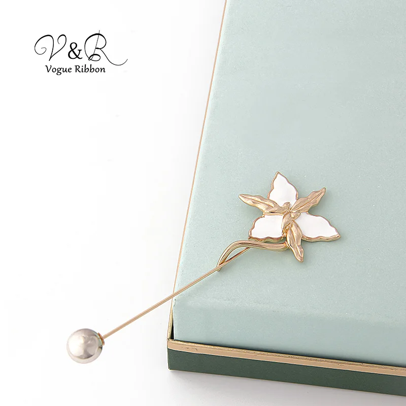 Enamel Flower Long Metal Bar Ball Brooch Pin (6)