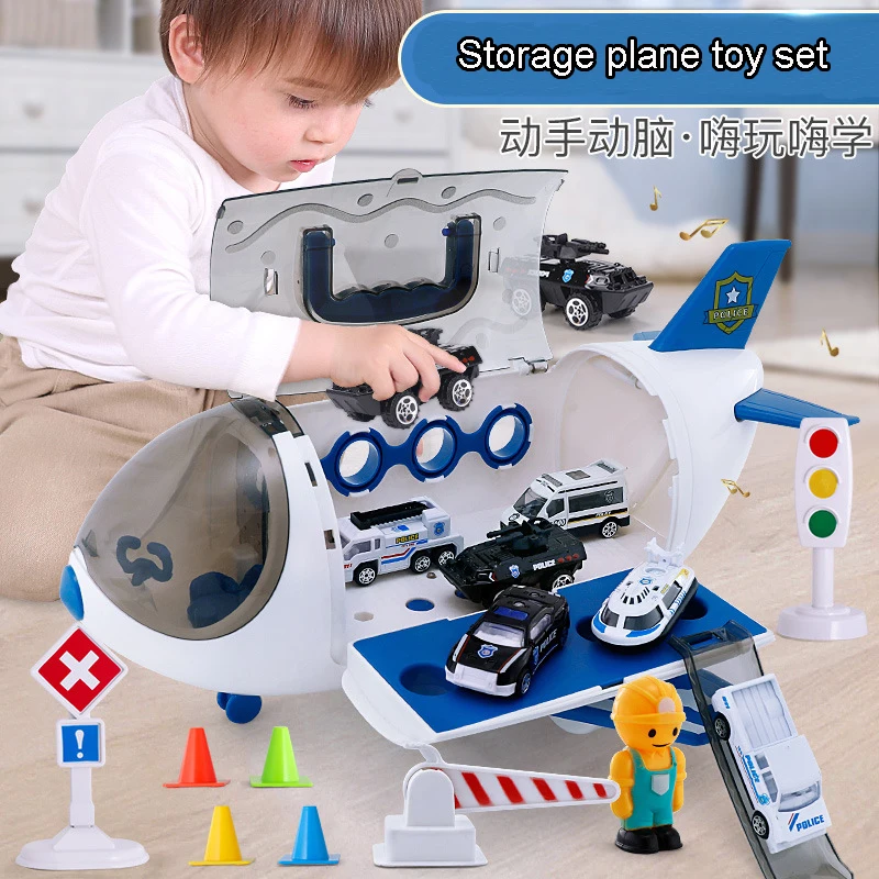 Large aircraft music sound track toy car srorage plane passenger model educational big space airplane cars toy sets