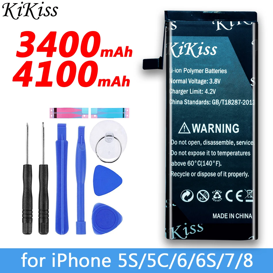 Высокое качество, KiKiss аккумулятор для Apple iPhone 5S 5C 6 6S 7 8 6G, сменные батареи, реальная емкость, батарея, Бесплатные инструменты