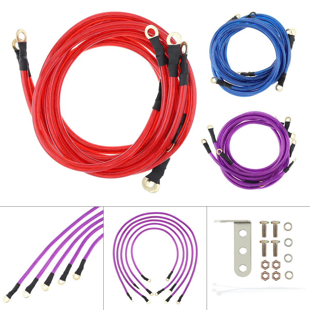 

5 Point Car Universal Earth Ground Cables Grounding Wire System Kit High Performance Improve Power for Car Truck