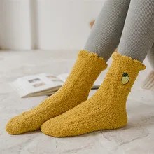 Зимние хлопковые носки для женщин; теплые носки; модные домашние мягкие носки для женщин и девочек с вышивкой в виде фруктов; носки для сна;# y4