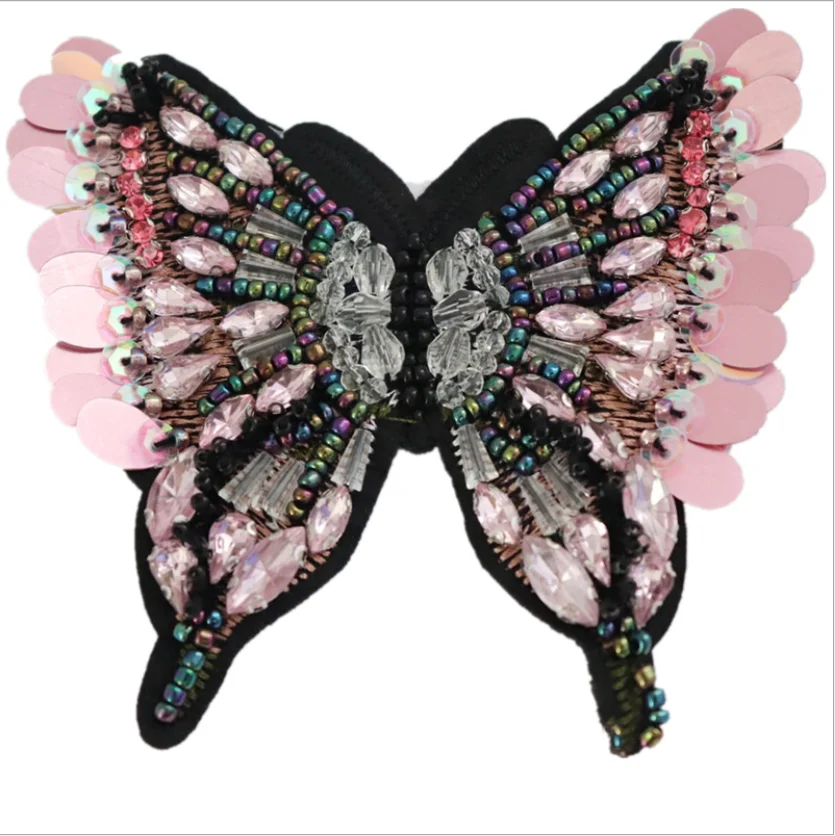1 PCS Pink Sequin Butterfly Cloth Sticker Clothes Shoe Bag Decoration Cloth Sticker Garment Accessories