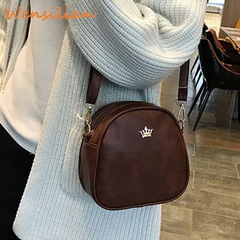 

Women's Messenger Shoulder Leather Bags Crown Zipper Ladies Crossbody Mini Bag Woman Female Evening Designer 2019 Bolsa Feminina