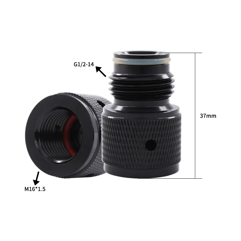 Airsource Prefilled Co2 Cartridge Cylinder to Paintball Tank Thread Adapter Description Image.This Product Can Be Found With The Tag Names 88g co2 adapter, 88g co2 cartridge cylinder, Paintball adapter, Paintball cylinders