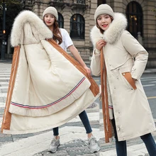

2022 Winter Cotton Coat Winter Jacket Women Large Fur Collar Warm Hooded Long Thickness Parkas Snow Overcoat