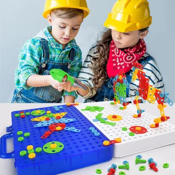 

Building Toys Screws Blocks 2D 3D Puzzles DIY Kit with Electric Drill or not Children Game Juguetes Screws Boys Tools Set Gifts