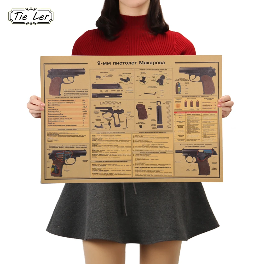 Bar-Poster Decorative-Painting Figure Kraft-Paper Pistol-Weapon Living-Room-Stickers