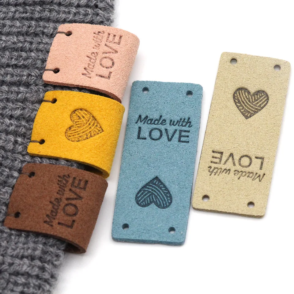 20Pcs Handmade Labels For Clothes Made With Love Leather Tags Hand