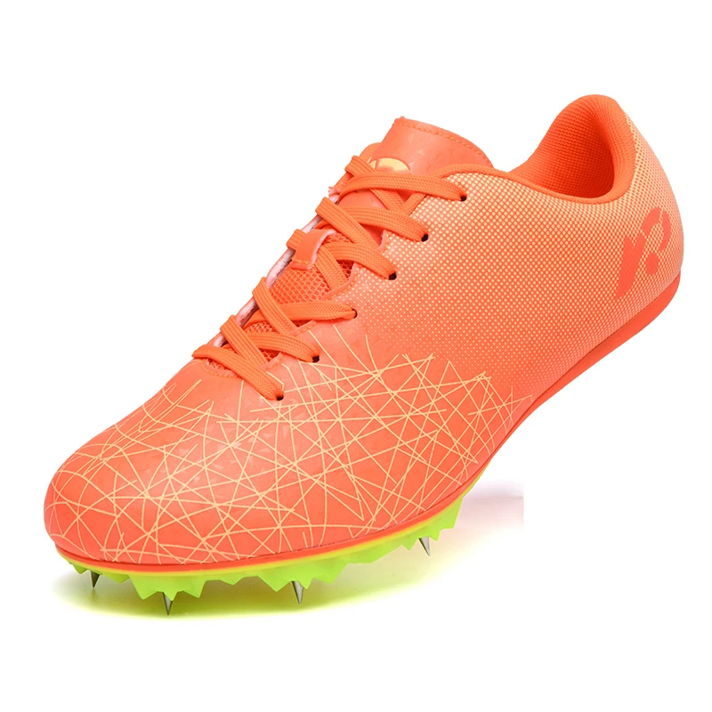 Мужская и Женская легкая обувь для бега с шипами, Студенческая тренировочная обувь для бега, обувь с гвоздями, парные кроссовки - Цвет: Orange