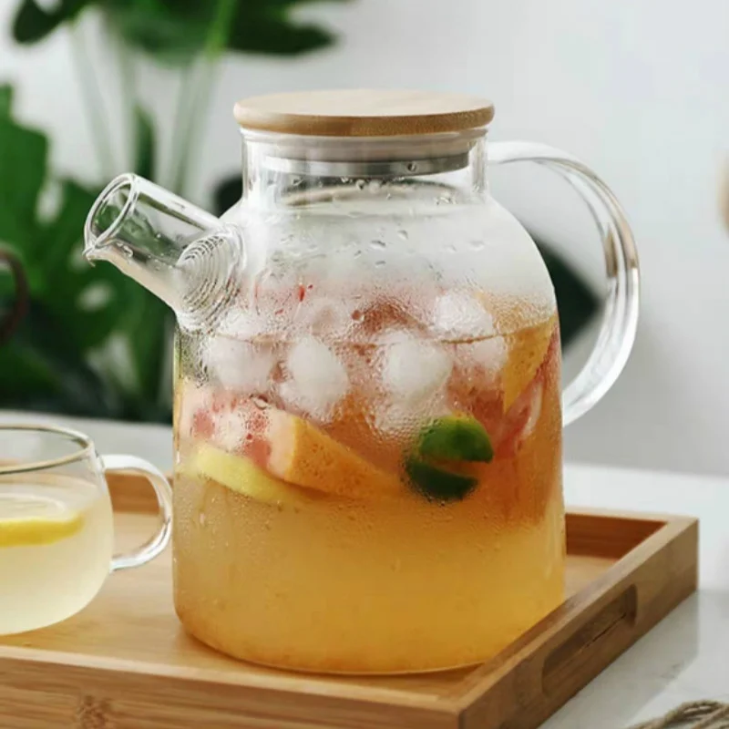 

1L/1.8L Summer Big Transparent Borosilicate Glass Teapot Heat-Resistant Tea Pot Fruit Tea Set Kettle Office Drinkware Home Tool