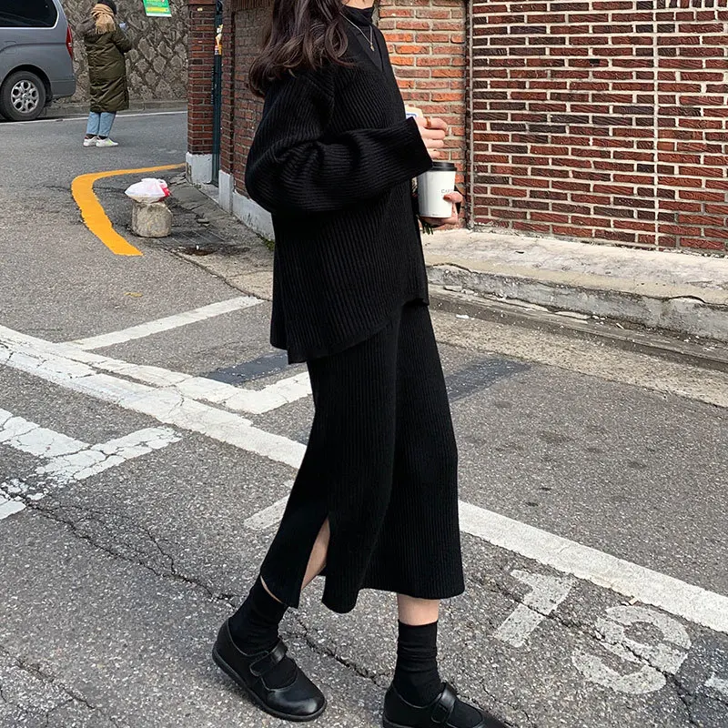 

4 colors long sleeve knitted dress women v neck autumn winter 2 pcs set sweater dress ladies bandage long dress women (X1214)