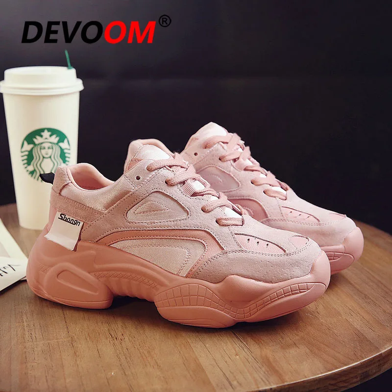 Осенняя женская обувь для бега; дышащая Спортивная обувь для спортзала; женские кроссовки; chaussures femme; резиновые кроссовки; женские тройные кроссовки - Цвет: Розовый