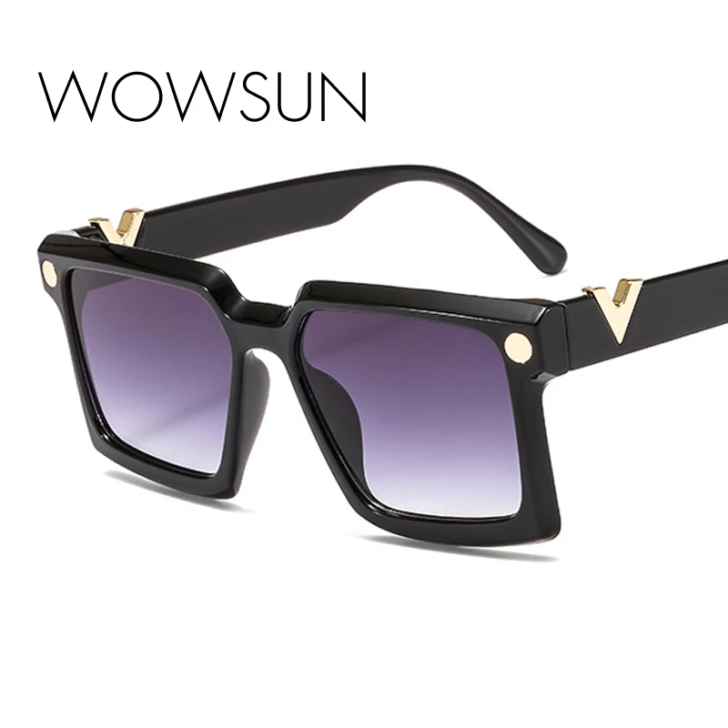 WOWSUN квадратный тренд мужские и женские солнцезащитные очки V слово модные солнцезащитные очки водяные буквы с покрытием цветные солнцезащитные очки A246