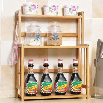 

Kitchen Storage Spice Organizer Storage Rack Shelf for Home Multi-Function Natural Wood Food Holder Organizer Shelves 2/3 Tier