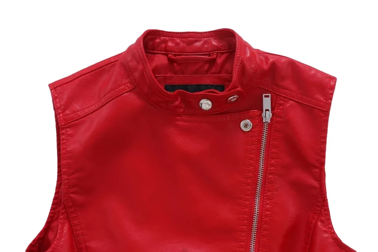 Aelegantmis New Leather Vest Women Motorcycle Biker Sleeveless Jacket Red Black Female Waistcoat Cool Belt Streetwear Spring