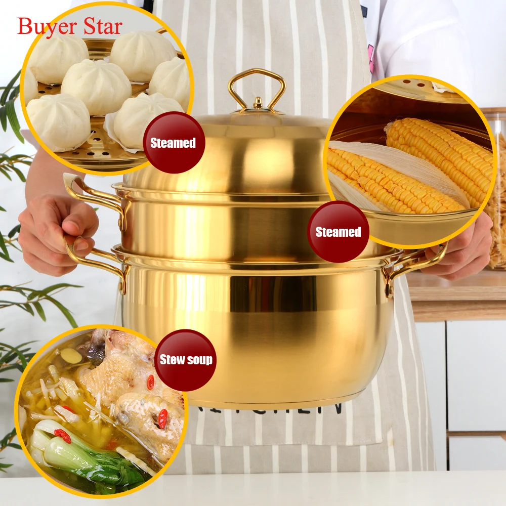 Stainless Steel Three Layer Thick Steamer Pot Soup Steam Pot Universal Cooking 