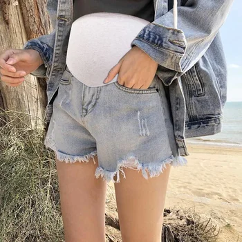 

2019 News Fashion Pregnant Woman Loose Shorts Jeans Thin Denim Shorts Summer Wear Pregnant Woman Tassel Pants